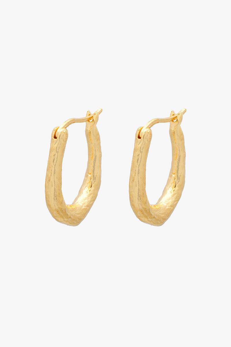 Organic Hammered Oval Hoop Gold Plated (20mm)
