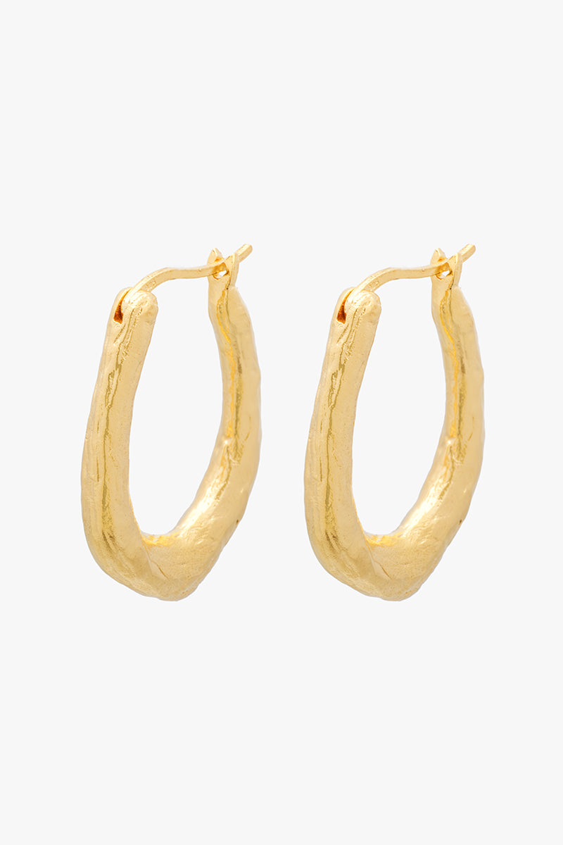 Organic Hammered Oval Hoop Gold Plated (25mm)