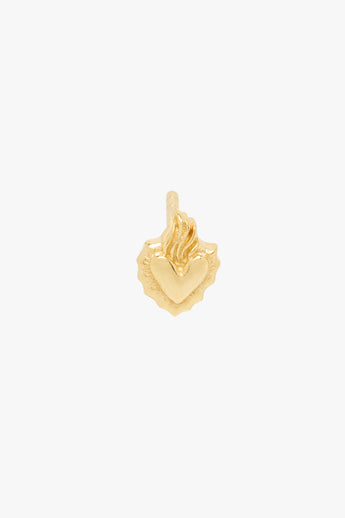 Flaming heart stud earring gold plated 