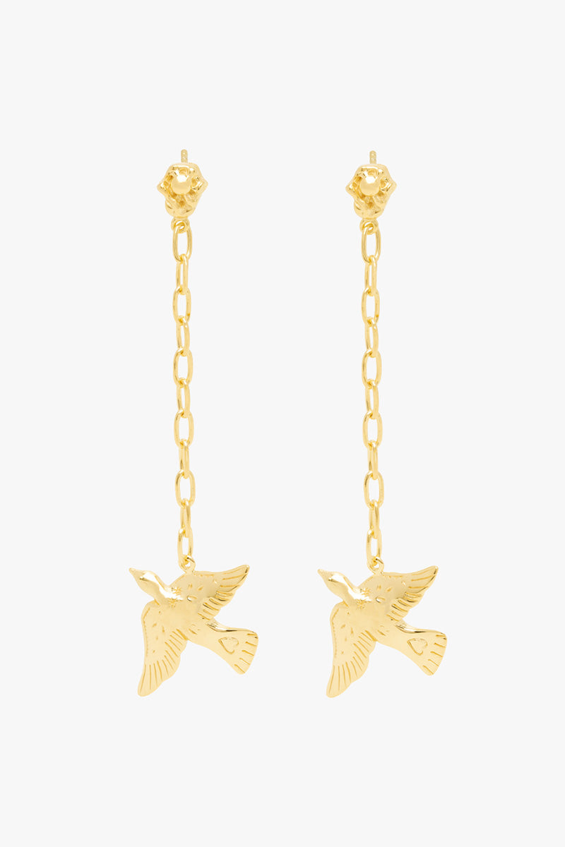 Lucky swallow chain earring gold plated 