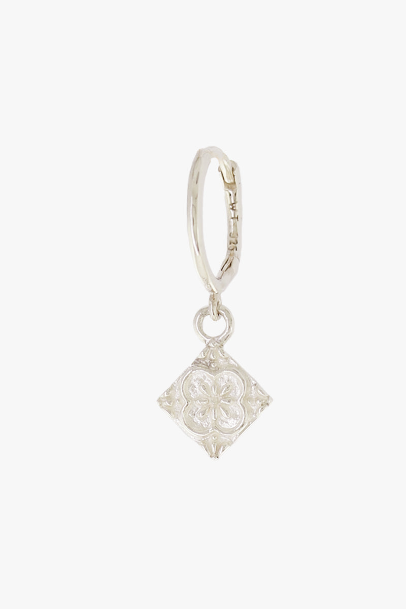 Flora Tile Hoop Earring Silver
