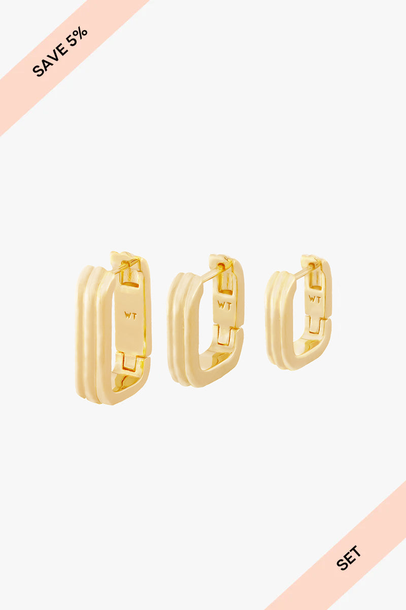 Triple Textured Ovate Hoops Set Gold Plated