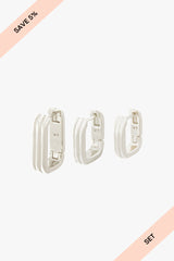 Triple Textured Ovate Hoops Set Silver