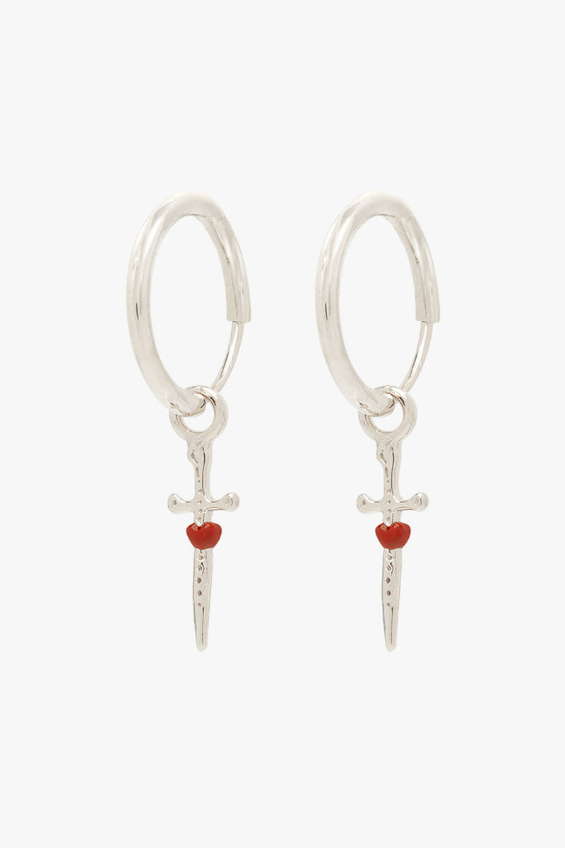 Love dagger hoop earring silver