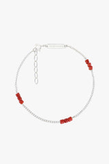 Triple red beads bracelet silver