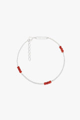 Triple red beads bracelet silver