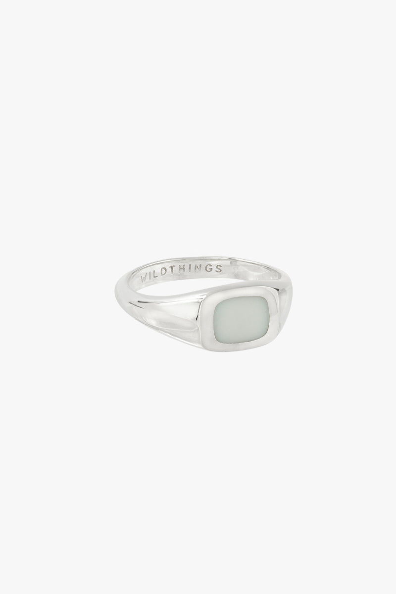 Chunky white signet ring silver