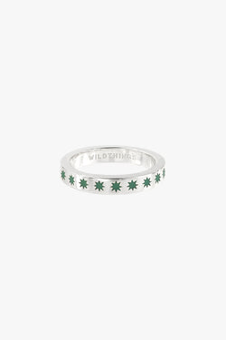Green star ring silver