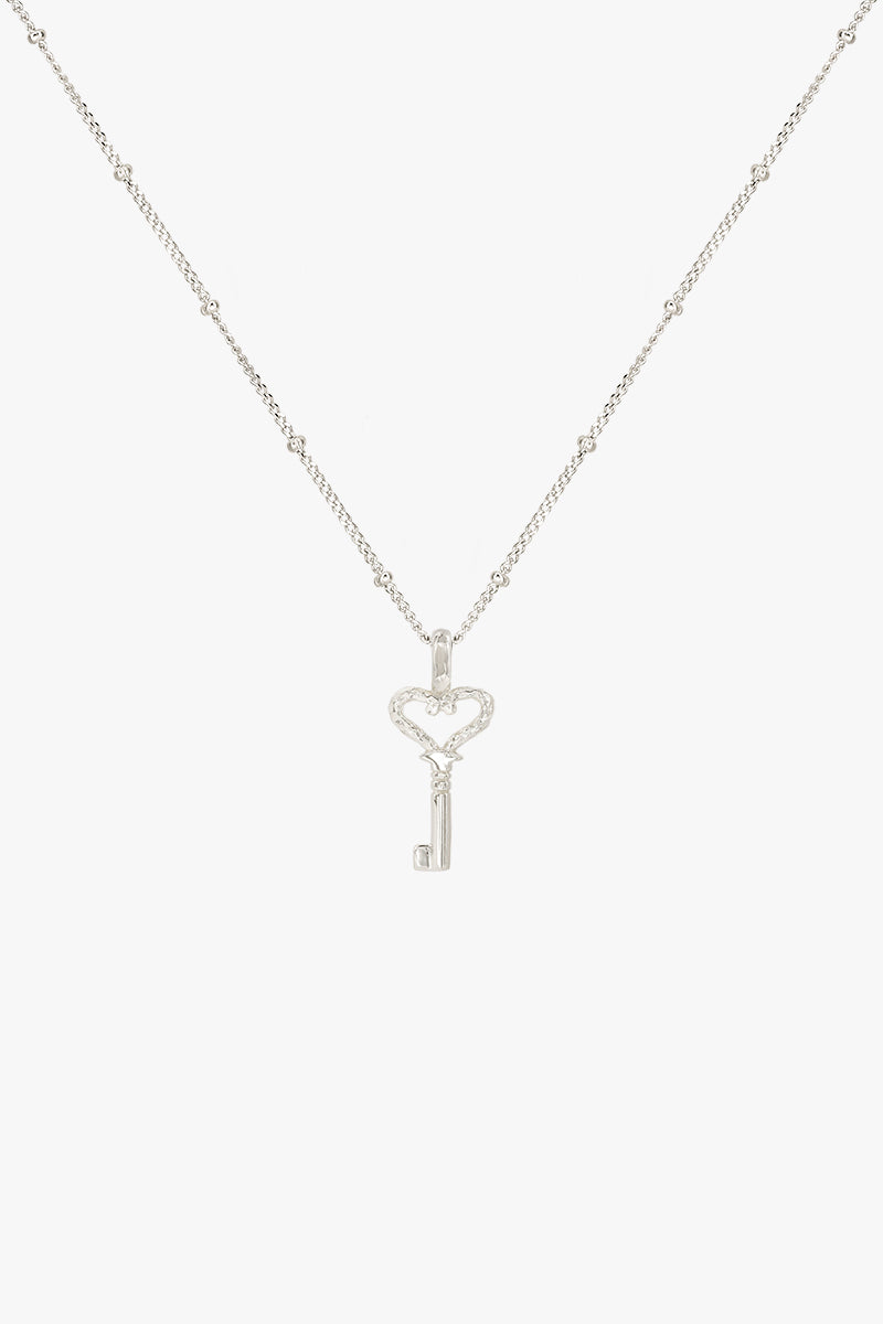 Hammered key pendant silver