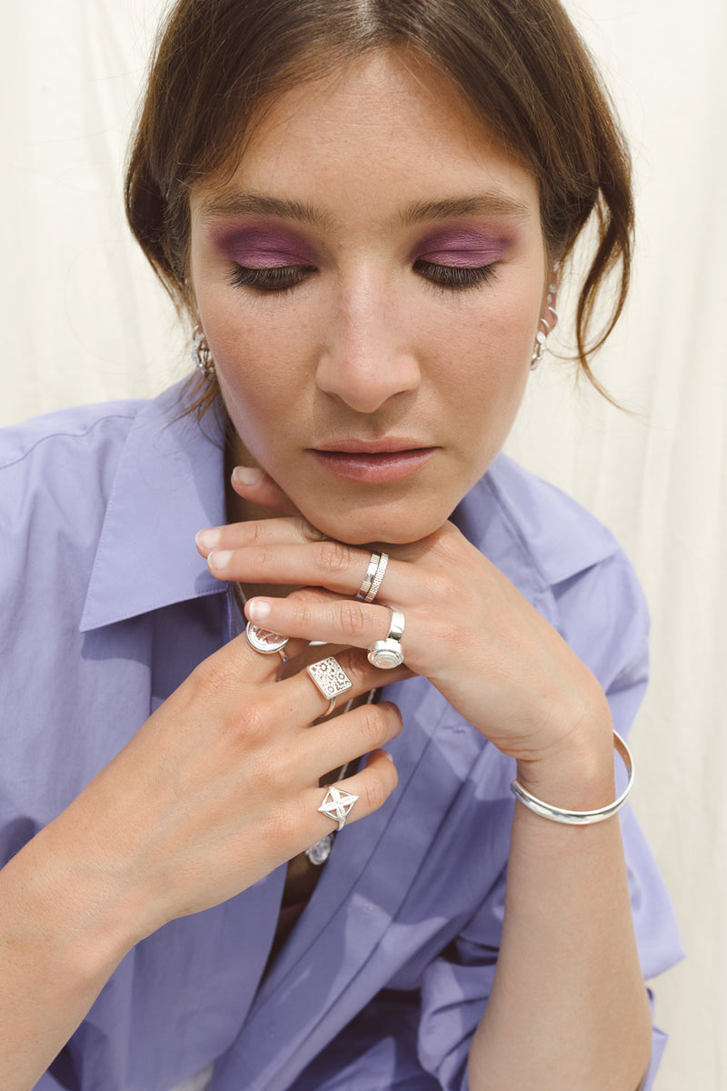 Dots n stripes ring silver