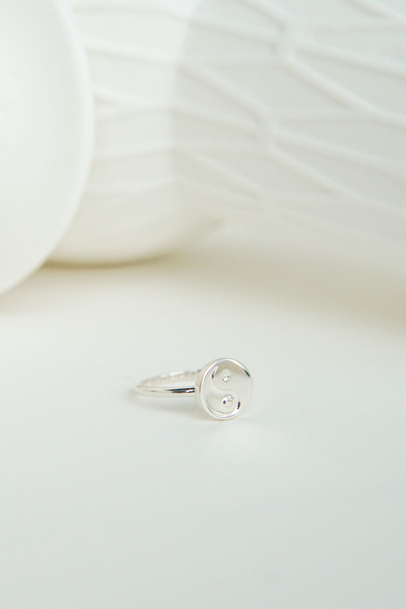 Yin yang coin ring silver