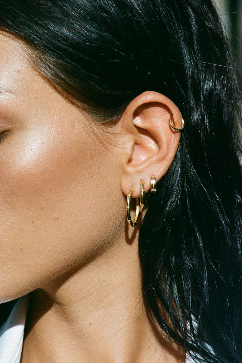 14k gold overlay Hoop bamboo Earrings no personalized smallmediumlarge   eBay
