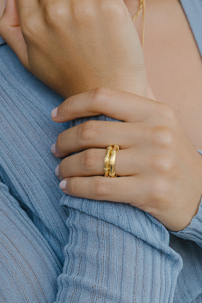 Goldstripe bamboo ring gold plated