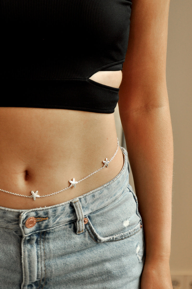 Starfish belly chain silver