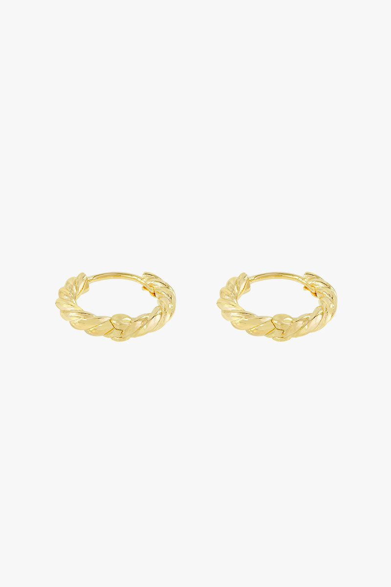 Twisted croissant hoop earring gold plated 13mm