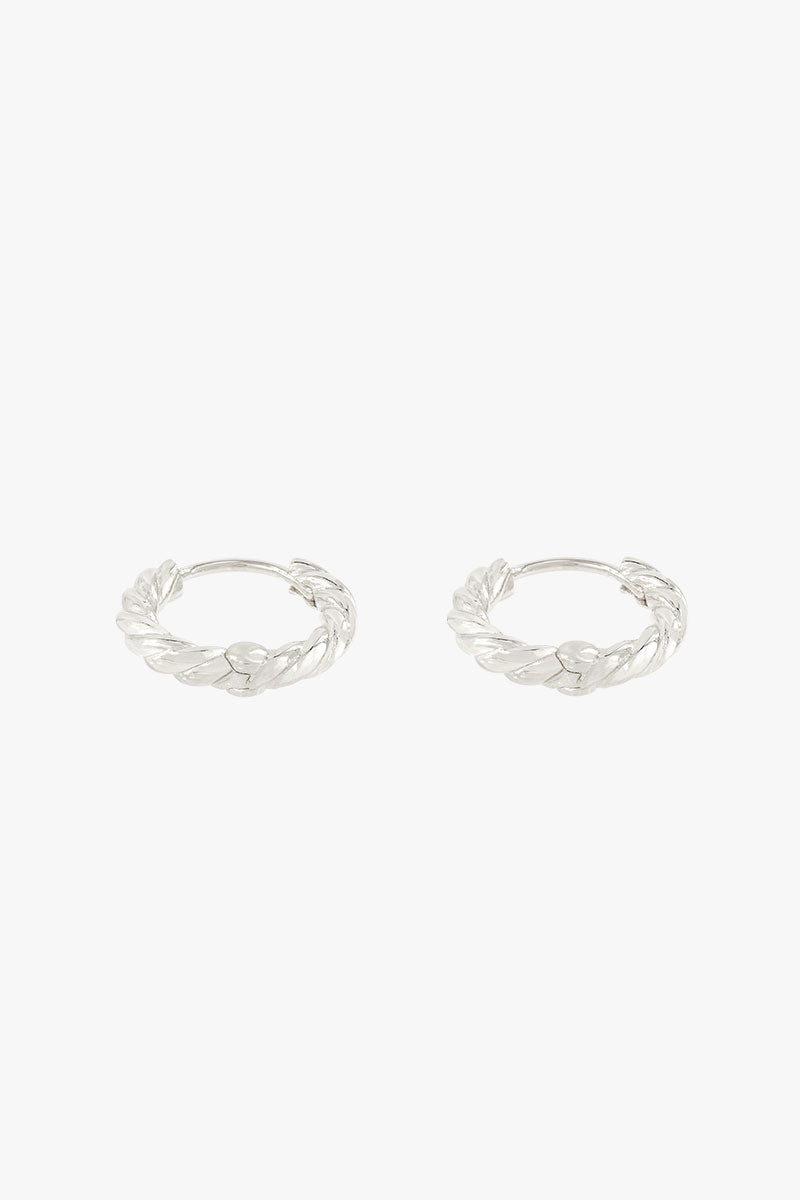 Twisted croissant hoop earring silver 13mm