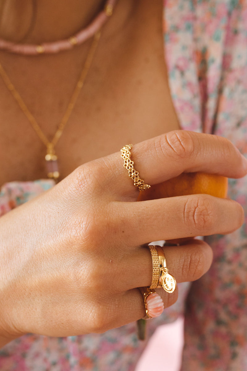 Dots n stripes ring gold plated