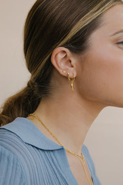 Flower with pearl stud earring gold plated