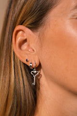 Hammered key earring silver
